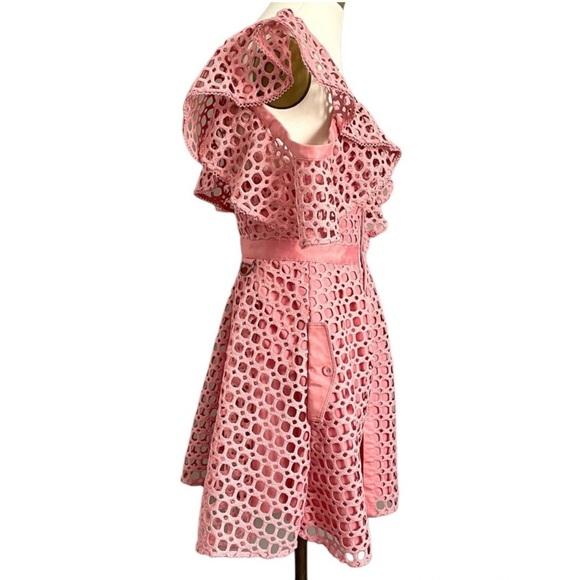 Self Portrait Lace Frill Off Lace Mini Dress With Pockets Pink Size 6 - Picture 6 of 12